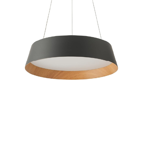 COLGANTE DE LED DIMERIZABLE 38W 3000K NEGRO C/MADERA 42CM